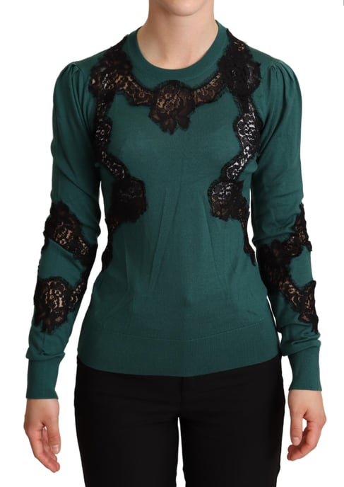 Pull à col ras du cou en laine verte Dolce & Gabbana pour femme - Image 1