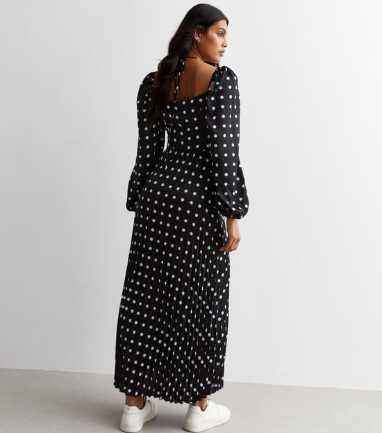 Polka Dot Pleated Cut Out Maxi Dress