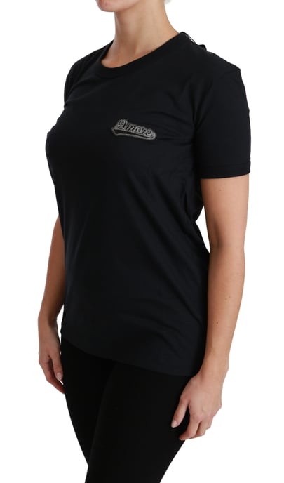 Dolce & Gabbana Damen Blau Amore Patch Rundhals Baumwoll T-Shirt - Image 4