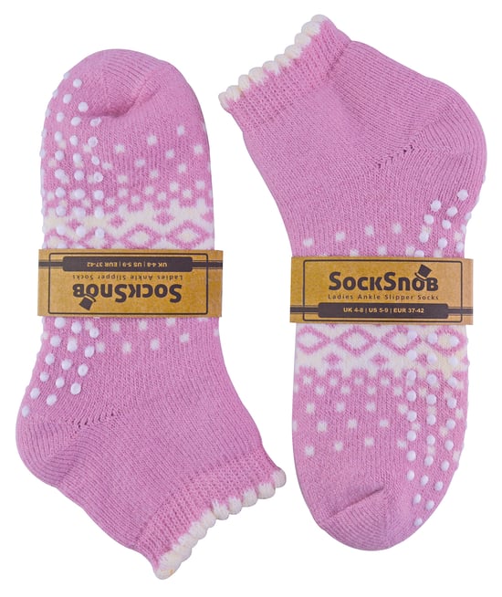 Sock Snob Damen/Damen Thermo-Slipper-Socken aus Wolle mit niedrigem Schnitt, rutschfest, Rosa - Image 2