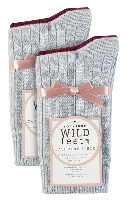 4er-Pack Damen Kaschmir-Stiefelsocken | Wildfeet | Gerippte Crew Wollbettsocken - Blau/Mauve - Image 2