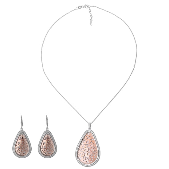 Orphelia Damen 925 Sterling Silber Set: Kettenanhänger + Ohrringe - Silber/Rose SET-068 - Image 2