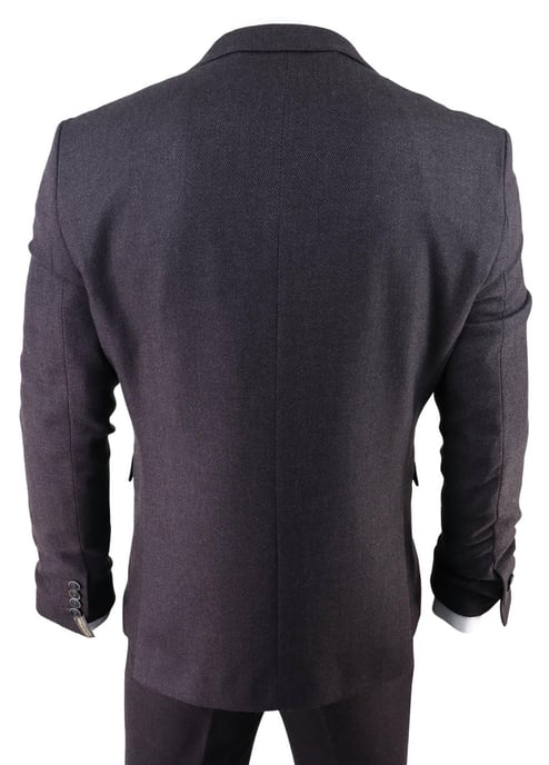 Herren Lila Pflaume 3-teiliger Tweed Fischgrätanzug Peaky Blinders Klassisch Maßgeschneidert - Image 5