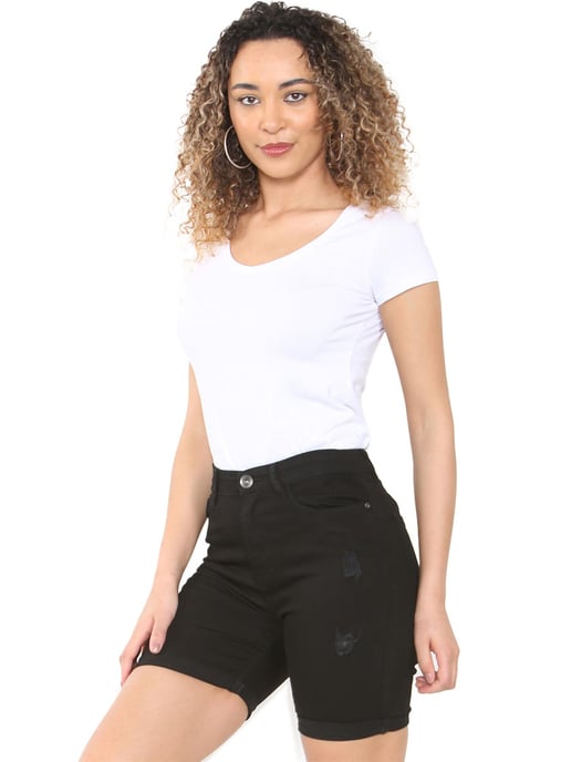 Enzo | Womens Ripped Denim Shorts - Black