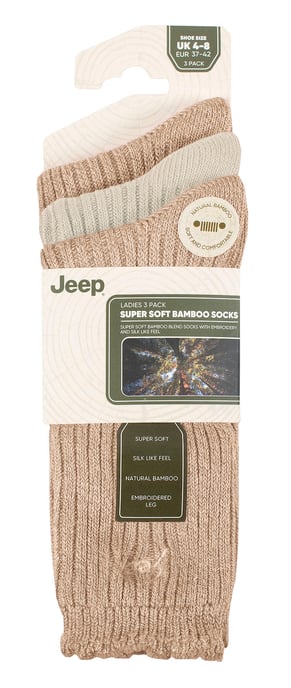 Frauen Bamboo Boot Socken | Jeep | Cute Ribbed Scalloped Ankle Socken für Damen, Anti Blister Knit gepolsterte Socken - Taupe / Creme - Image 2