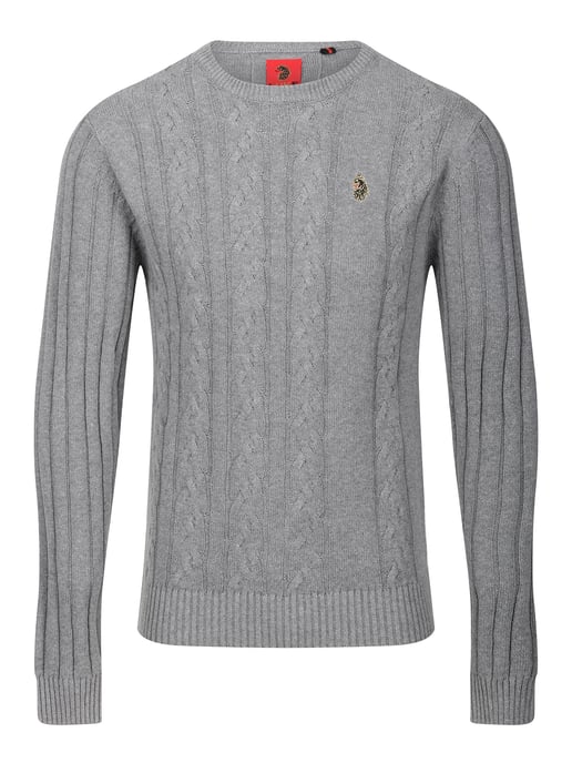 Luke 1977 Men's Morden Textured Crew Neck Knitted Jumper in Grey