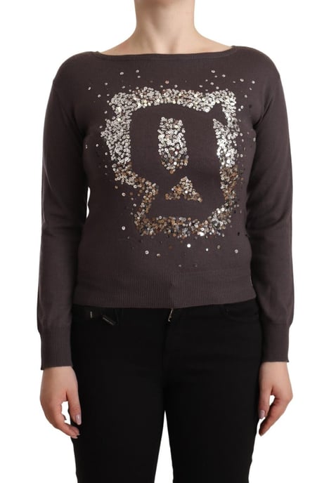 John Galliano Women's Brown Wool Sequined Long Sleeves Pullover Sweater