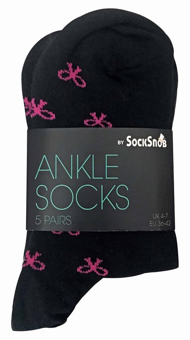 Niedliche Damen-/Damensocken mit hohem Baumwollanteil und Schleifen und Herzen in Schwarz - Image 2