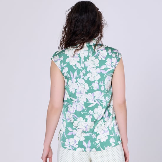 Ärmellose Bluse mit breitem, flachem Kragen und Makroblumendruck - Image 4