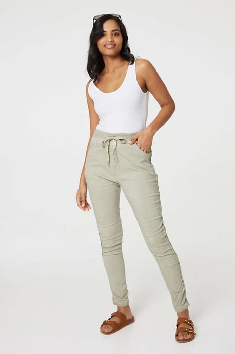 Khaki Denim Embellished Side Jeggings
