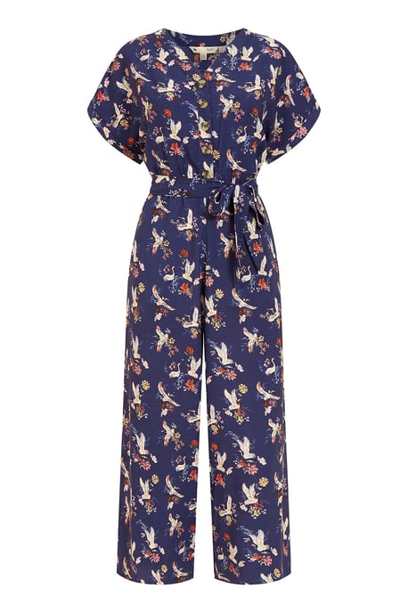 Navy Crane Print Culotte Jumpsuit