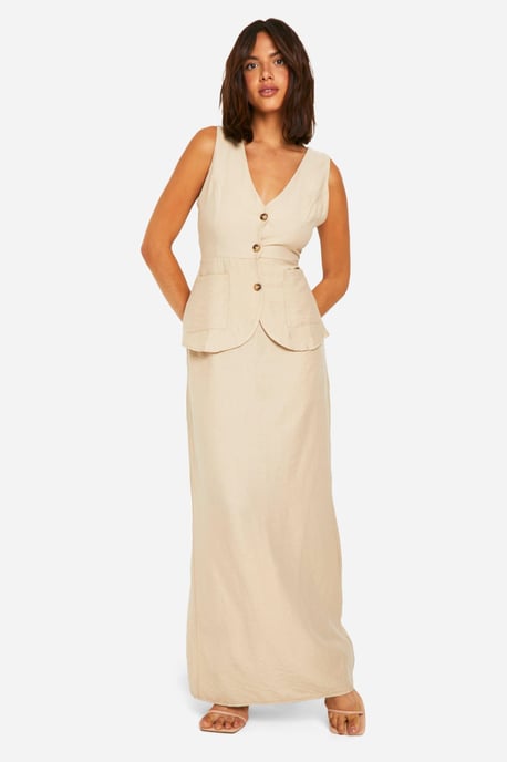 Linen Look Waistcoat & Column Maxi Skirt - Image 1