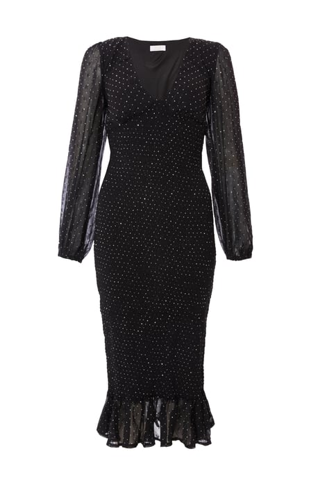 Black Chiffon Diamante Midi Dress