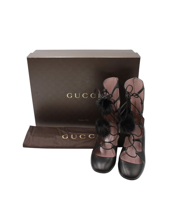 Gucci Heloise Schnür Gladiator Stiefel aus schwarzem Leder - Image 2
