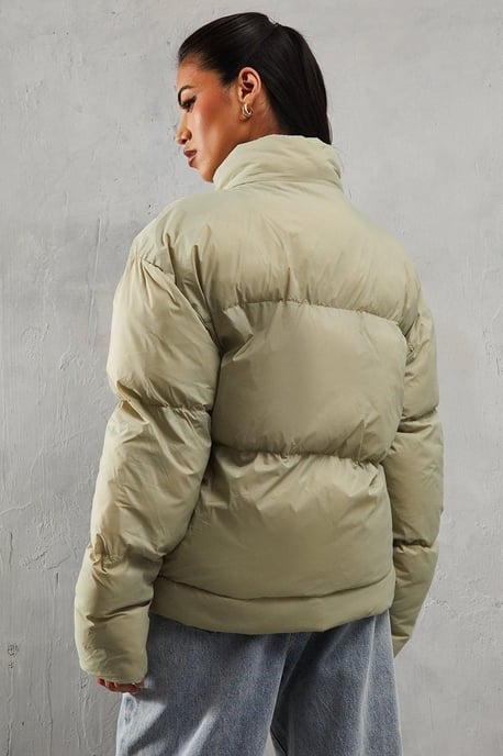 Ribbed Placket Puffer Coat