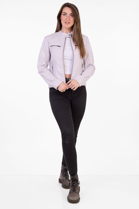 Pelle D’annata Ladies Real Leather Biker Jacket in Lavender