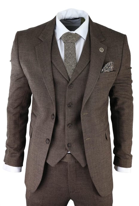 Herrenbraunes 3-teiliger Tweed-Hahnentrittmuster-Anzug Peaky Blinders Klassisch Maßgeschneidert - Image 1
