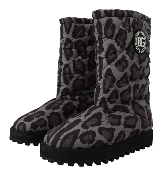 Dolce & Gabbana Men's Gray Leopard Boots Padded Mid Calf Shoes