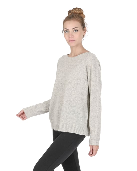 Crown Of Edinburgh Cashmere Übergroßer Pullover© mit Bateau-Kragen Für Frauen Coe 008 Grau Melange - Image 2