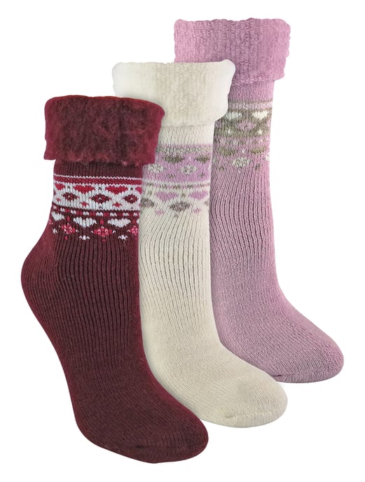 3er-Pack Damen Wollsocken im nordischen Design - Deep Fuchsia / Pink / Cream - Image 1