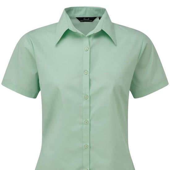 Premier Damen Kurzarm Popeline Bluse / Arbeitshemd (Wasserblau) - Image 2