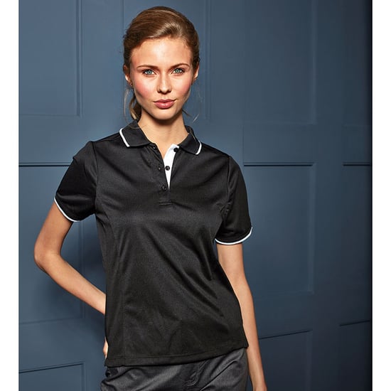 Premier Womens/Ladies Contrast Coolchecker Polo Shirt (Schwarz/Weiß) - Image 4