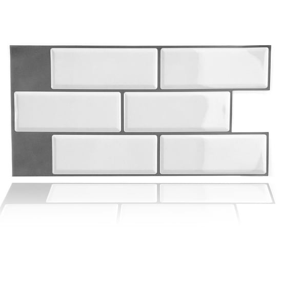 White Metro Glossy 3D Sticker Tile 30 x 15 cm - 12 pcs 3D Tiles Wall Stickers, Kitchen, Bathroom, Living room, peel and stick