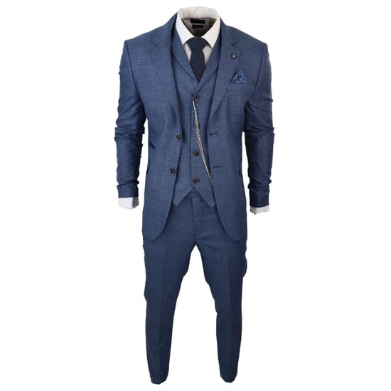 Herren 3-Teiliges Blaues Prince-of-Wales-Hahnentritt-Anzug - Image 1
