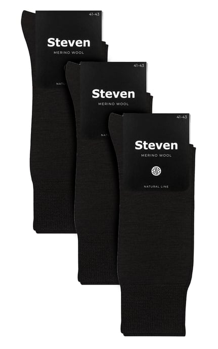 Steven - 3 Paare Multipack Herren Original Merinowolle Socken - Schwarz - Image 2