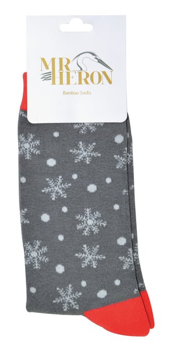 Herr Heron - Herren-Weihnachtssocken | Neuheit Bambus-Socken | Ruldoph & Santa gemusterte Socken | Geschenk für ihn - Schneeflocken (grau) - Image 2