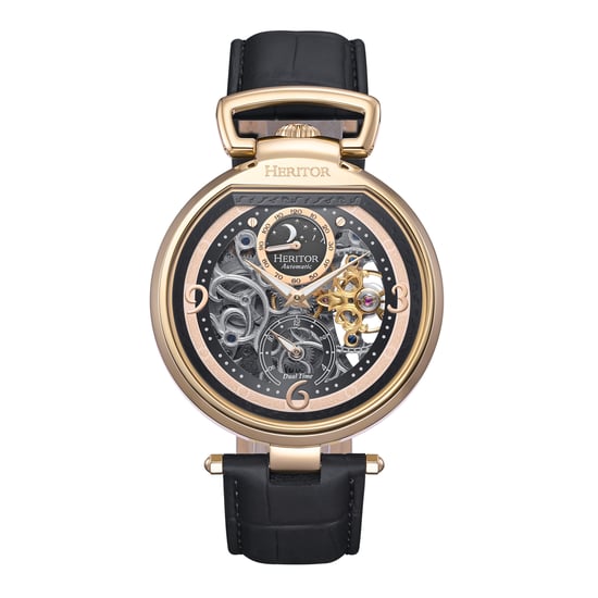 Heritor Automatic Lincoln Leather-Band Skeleton Watch with Moon Phase