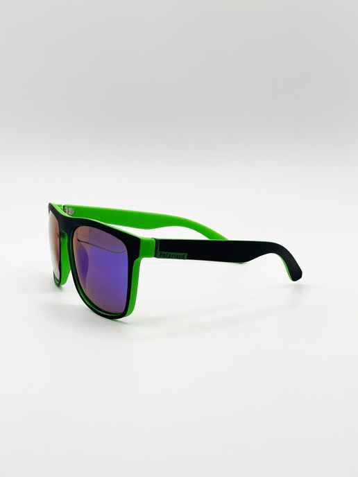Matte Black Wayfarer Sunglasses With Blue Mirrored Lens - Image 3