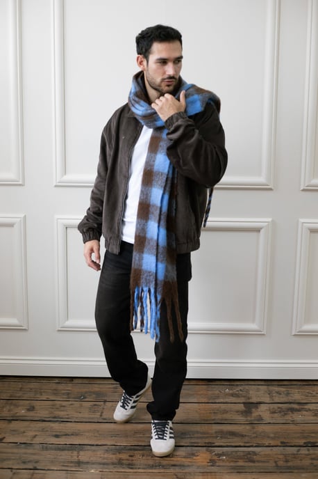Chunky Scarf in Brown and Blue Check