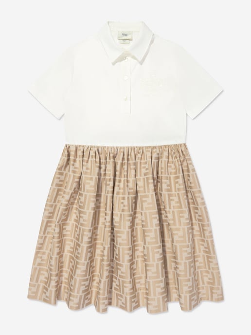 Fendi Mädchen FF Jacquard Kleid in Beige - Image 1
