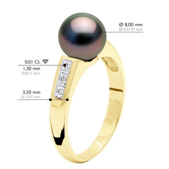 Ringschmuck Diamant 0,06 cts – Gelbgold – echte Tahiti-Zuchtperle rund 8–9 mm - Image 2