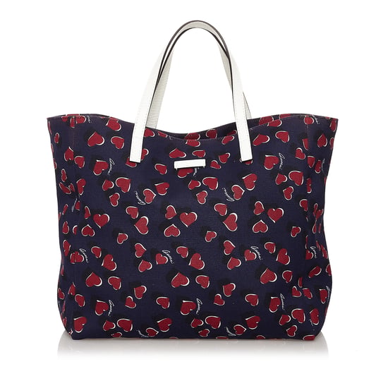 Vintage Gucci Heartbeat Canvas Tote Bag Blue