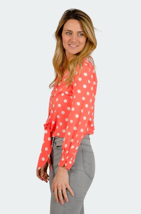 Coral Polka Dot Tie Front Blouse