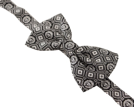 Dolce & Gabbana Schwarz-weiße 100% Seide Verstellbarer Hals Papillon Herrenfliege - Image 2