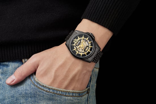 Montre de luxe pour hommes Anthony James Squelette noir automatique - Image 3