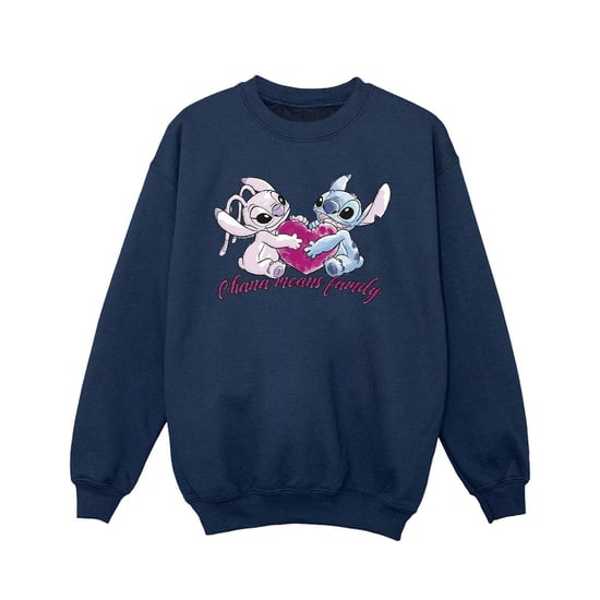 Disney Girls Lilo And Stitch Ohana Heart With Angel Sweatshirt (Navy Blue)