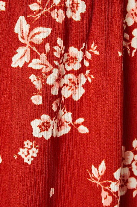 Red Ditsy Shirred Waist Mini Dress