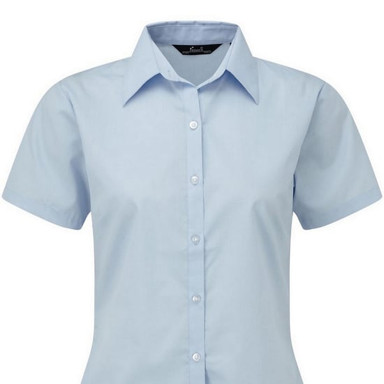 Premier Damen Kurzarm Popeline Bluse / Arbeitshemd (Hellblau) - Image 2