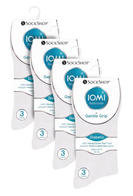 12 Paar Multipack Gentle Grip Top Diabetiker Socken | IOMI | Mid Calf Loose Top Non Elastic Cotton Socken mit Handlinked Seamless Toe - Weiß - Image 2
