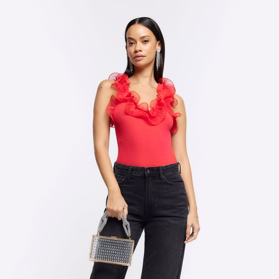 River Island Womens Bodysuit Red Frill