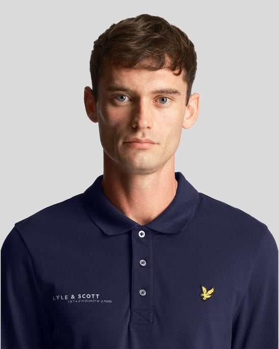 Lyle & Scott men's long sleeve polo shirt with matching print in navy blue
