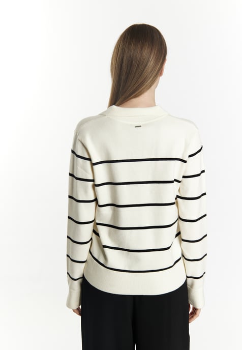 Dreimaster Strickpullover Damen Wollweiss Schwarz - Image 4