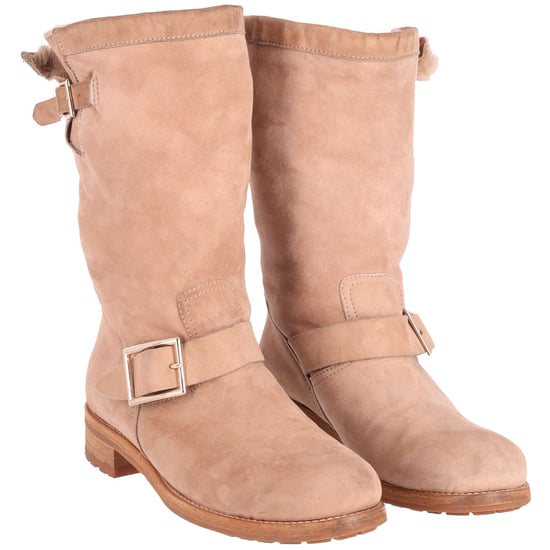 Jimmy Choo Flache Biker-Stiefel aus nude Wildleder - Image 2