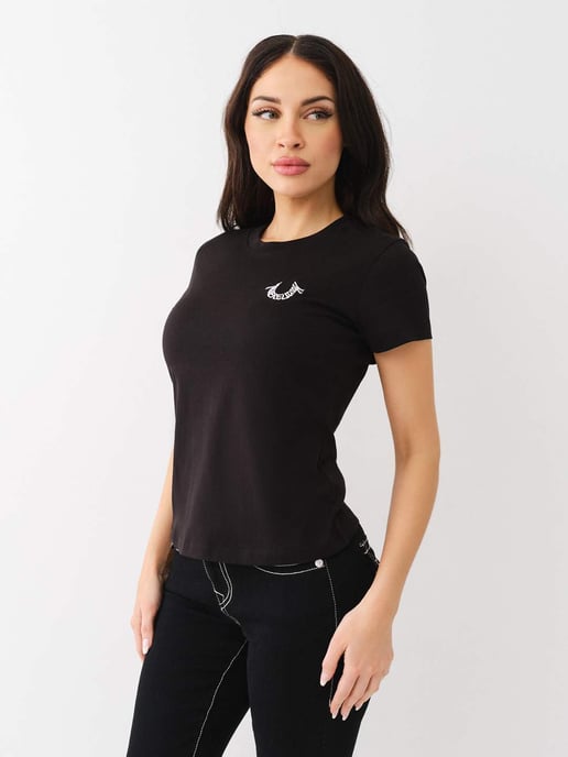 Embroidered Horseshoe Crew Tee in Black
