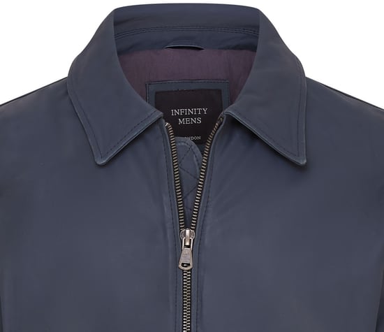 Mens Navy Blue A2 Cowhide Leather Bomber Jacket-Eura