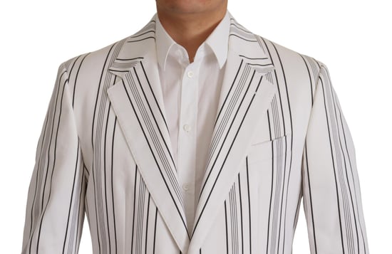 Dolce & Gabbana Weiß Streifen Baumwolle Einreiher Herren Blazer - Image 2